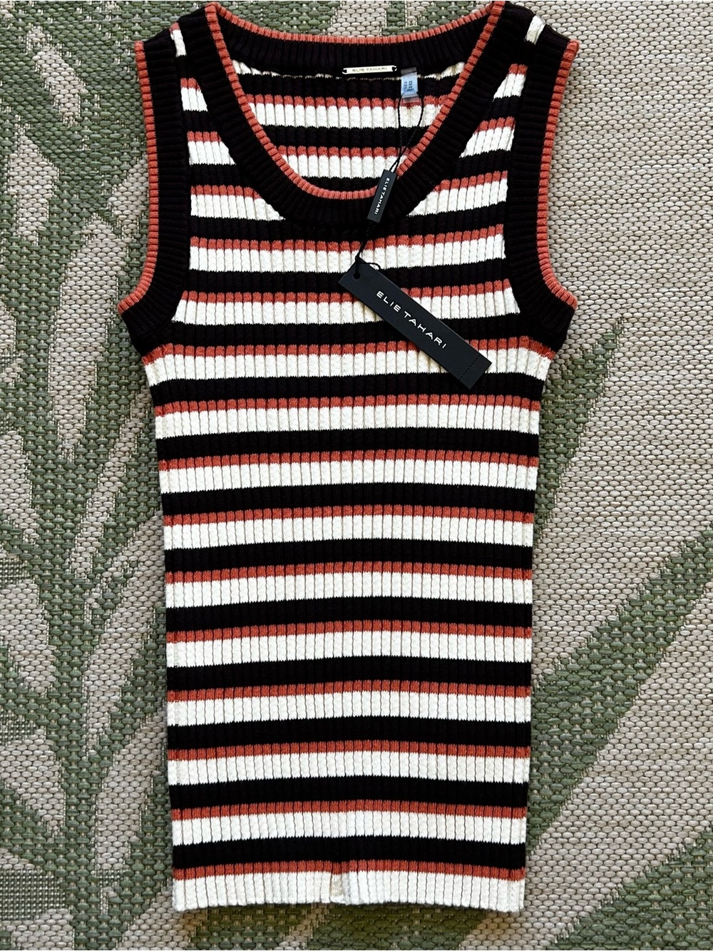 Elie Tahari Brown, Cream & Rust Striped Ribbed KnitTank NWT XS